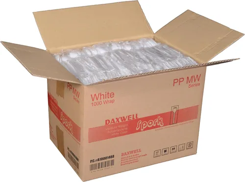 Vista 2 de daxwell Tenedor de Peso Medio, de plástico blanco envuelto individualmente, 1000