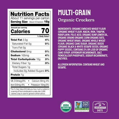 Vista 2 de Milton's Galletas orgánicas, multigrano, certificado orgánico, proyecto verificado sin OMG, Kosher, hechas con 4 granos enteros y 3 semillas