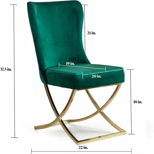 Vista 3 de Ottomanson Royal - Juego de 2 sillas de comedor tapizadas de microfibra copetuda, montadas, patas de metal dorado, marco de madera de haya