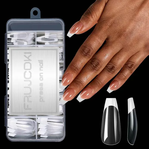 Vista 10 de Puntas de uñas medianas de almendra, 120 piezas de gel acrílico francés preformado, de cobertura completa, uñas postizas a presión para extensión