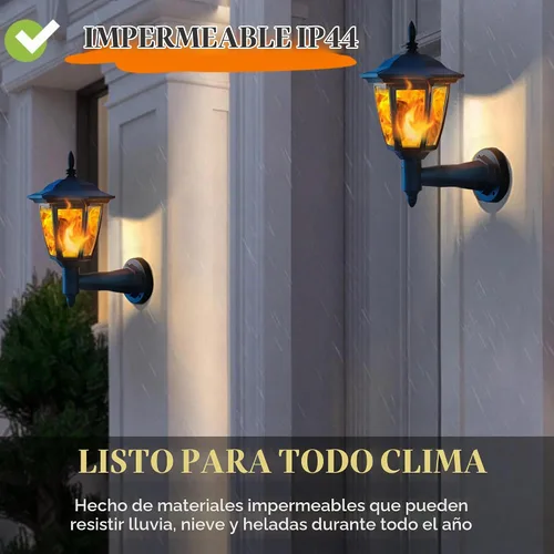 Vista 4 de Dynaming - Paquete de 2 linternas de llama solar de pared para exteriores, luces de pared montadas en la pared con energía solar, luces LED de llama
