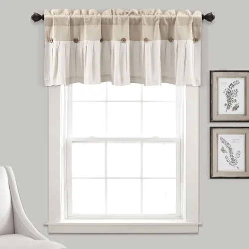 Vista 18 de Lush Decor - Cenefa para cortina con botones de lino estilo granja, 52 pulgadas de ancho x 18 pulgadas de largo, negro y blanco - Valances