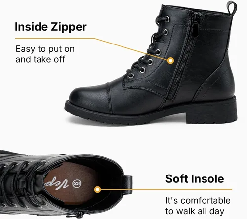 Vista 3 de Vepose - Botines de tacón bajo para mujer, botines militares a la moda con cordones