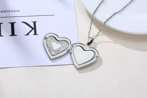 Vista 5 de 2 Pcs Locket Necklace that Holds Pictures Stainless Steel Locket Pendant Necklace Memory Photo Pendant Necklace for Women Girls