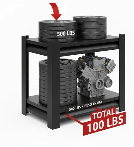 Vista 5 de Estantería de garaje resistente de 2 niveles, capacidad de 1,000 libras, estantería de almacenamiento de metal ajustable para garaje, cuarto