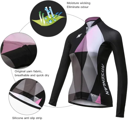 Vista 3 de Mysenlan - Conjunto de camiseta de ciclismo de manga larga transpirable con acolchado 3D, pantalones largos para bicicleta