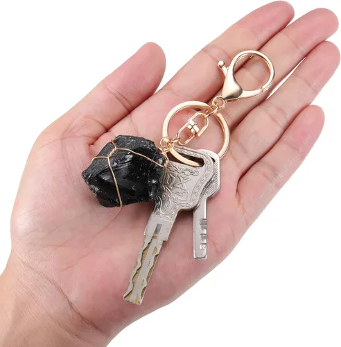 Vista 5 de Jovivi Llavero de piedra de cristal de cuarzo natural crudo envuelto en alambre irregular con piedras preciosas curativas para mujeres y hombres