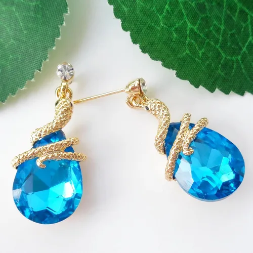 Vista 17 de Navachi Pendientes colgantes de gota de serpiente con forma de pera multicolor de cristal chapado en oro de 18 quilates