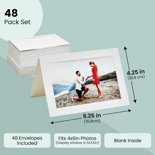 Vista 3 de Best Paper Greetings - Paquete de 48 tarjetas con marco de fotos con sobres, tarjetas de notas para inserción de fotos de 4 x 6 pulgadas (marfil)