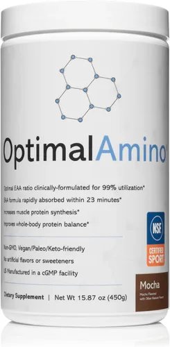 Vista 14 de OptimalAmino® Mejor Bebida de Recuperación Pre/Post Entrenamiento, Suplemento de Aminoácidos Esenciales con 99% de Utilización, Certificado NSF