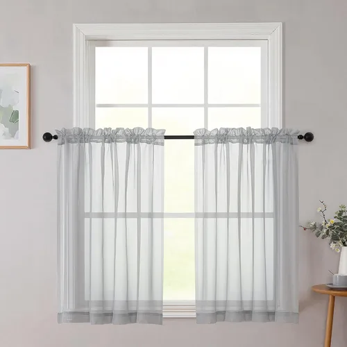 Vista 75 de 2 paneles de cortinas traslúcidas blancas para dormitorio, sala de estar, 96 pulgadas de largo, modernas, suaves, ligeras, con bolsillo para barra