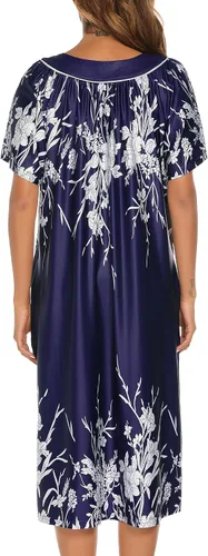 Vista 5 de YOZLY Vestido de casa para mujer, de manga corta, abrigo de casa con bolsillos