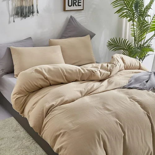 Vista 3 de Pureant - Juego de edredón color beige, tamaño King, ropa de cama color champán sólido, edredón color marrón claro para mujeres y hombres, edredón
