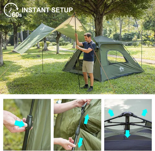 Vista 5 de Night Cat Tienda de campaña para 3 personas: Tienda de campaña instantánea impermeable con toldo para la familia, tienda de campaña con toldo 2 en 1