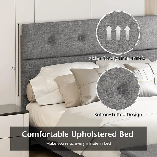 Vista 2 de KOMFOTT Base de cama tapizada de tamaño matrimonial con almacenamiento otomano, base de colchón moderna con cabecera copetuda con botones, base