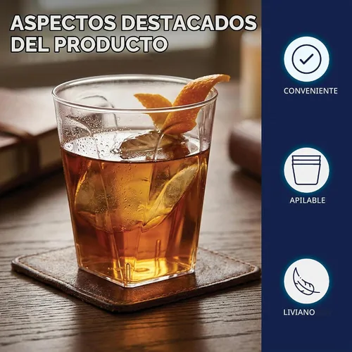Vista 5 de Party Essentials Vasos de chupito cuadrados de plástico duro de 2 onzas/copas de cata de vino, transparentes, 40