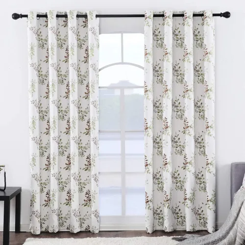 Vista 10 de GYROHOME Cortina opaca floral con bordado de hojas, ojales en la parte superior, aislamiento térmico, oscurecimiento de habitación, ahorro de ruido