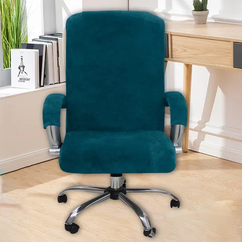 Vista 6 de ADPON Funda de terciopelo para silla de oficina con fundas para brazos, fundas elásticas para sillas de escritorio de computadora, fundas Azul lago
