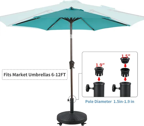 Vista 5 de Verano Garden - Base de sombrilla para patio con ruedas, base pesada, 52 libras, color negro