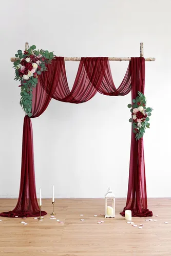 Vista 2 de Olalaka Kit de flores artificiales para arco de boda de color burdeos (paquete de 3) con tela drapeada de arco brillante borgoña de 26 pies