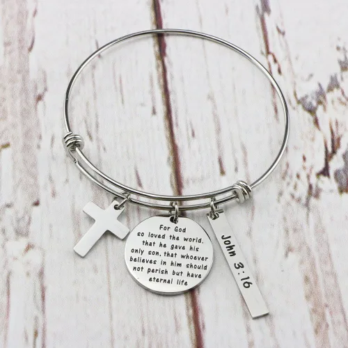 Vista 3 de Memgift - Brazalete inspirador para mujer cristiana, joyería, con citas bíblicas grabadas, extensible