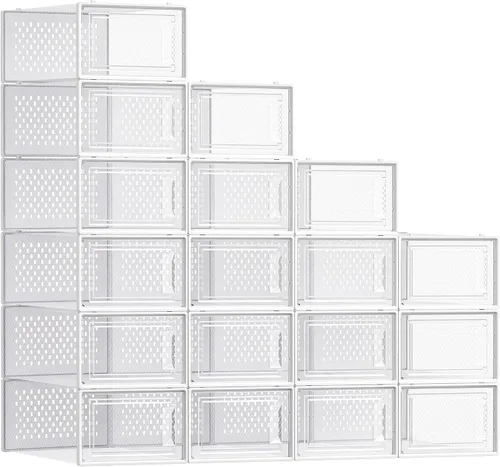 Vista 14 de SONGMICS Cajas de zapatos, paquete de 12 organizadores de almacenamiento de zapatos, cajas apilables de plástico transparente para armario, tenis