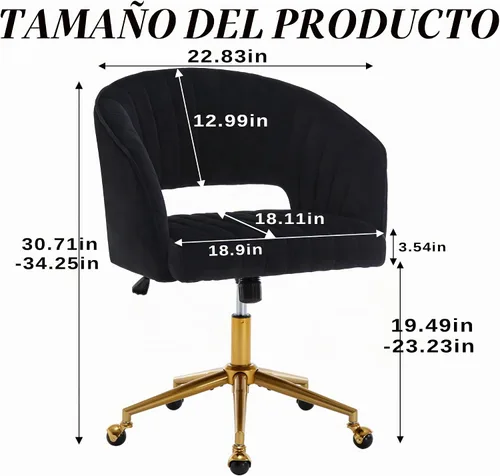 Vista 2 de Silla de oficina para el hogar, silla giratoria de terciopelo para escritorio, sillón de acento tapizado, sillas modernas capitoneadas con base Negro
