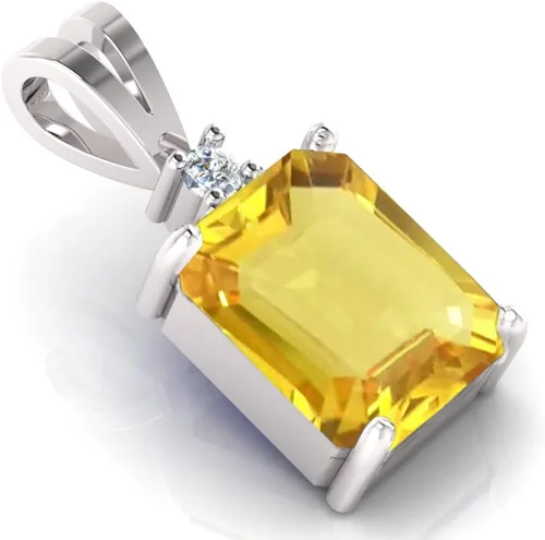Vista 4 de LMDPRAJAPATIS Joyería fina con certificación natural, 4.75 quilates, zafiro amarillo astrológico y diamante americano, collar con colgante de piedra