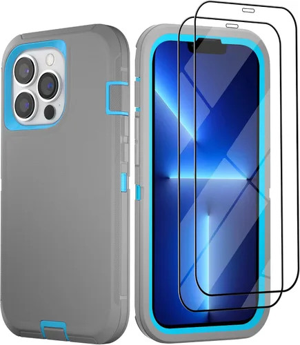 Vista 9 de Funda para iPhone 13 con 2 protectores de pantalla, resistente de grado militar, funda de cuerpo completo para hombres y mujeres (aguamarina + rosa)