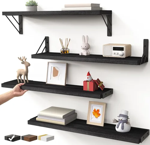 Vista 12 de BAYKA Estantes flotantes montados en la pared, estante de pared flotante de madera para libros y decoración, exhibición y organizador que ahorra
