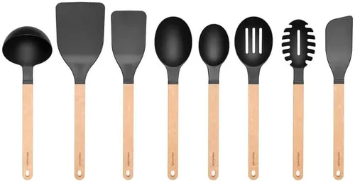 Vista 5 de Epicurean Gourmet Series - Cucharón de nailon con mango natural con cabeza negra Durable heat-resistant soup spoon for cooking and serving