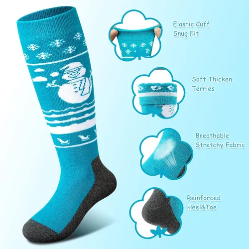Vista 3 de Kids Ski Socks (2 Pair3 Pair) Thermal Thick OTC Snow Socks for Boys Girls Toddler Skiing Snowboard Skating Winter Sports
