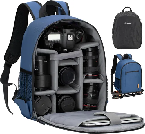 Vista 11 de TARION Mochila para cámara pequeña – Estuche profesional para fotografía DSLR con compartimento para laptop de 13 pulgadas y cubierta impermeable