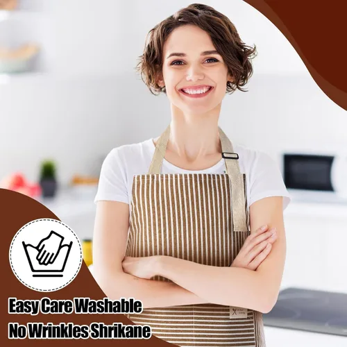 Vista 6 de Janmercy 24 delantales para mujeres y hombres con 2 bolsillos, delantal de cocina de lino, delantal ajustable para chef, delantales a granel unisex