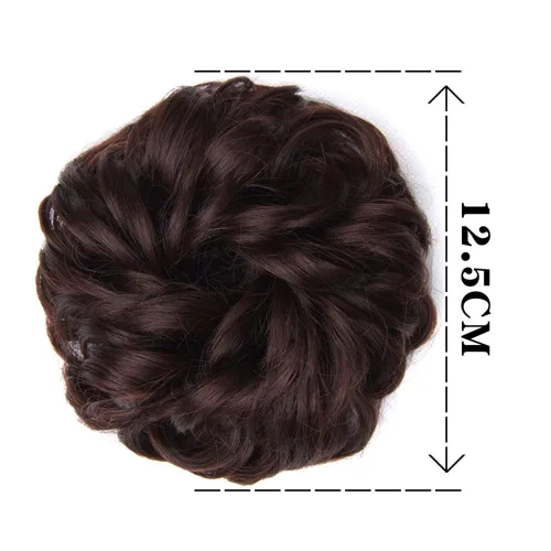 Vista 2 de Extensiones de moño sintético rizado y desordenado para mujer, color marrón y negro