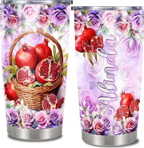Vista 11 de Vaso personalizado de cereza con tapa, flores, colorido, nombre personalizado, taza aislada, taza de viaje para niñas, mujeres, amantes