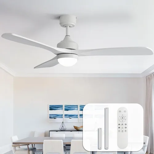 Vista 16 de Sofucor Ventilador de techo de madera maciza de 52 pulgadas, ventilador de techo de montaje empotrado y varilla descendente con luces y control