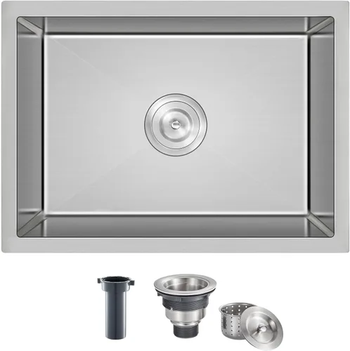 Vista 11 de ROVATE - Fregadero de barra o fregadero de cocina de 13 x 15 pulgadas, hecho a mano, de acero inoxidable T-304 de un solo tazón