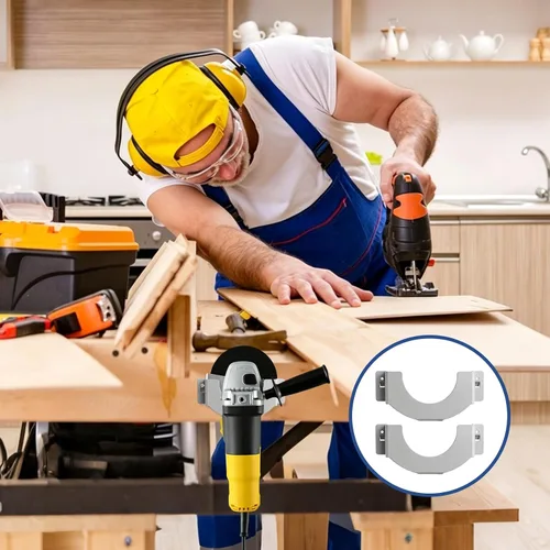 Vista 7 de Paquete de 2 herramientas para amoladora angular, soporte de montaje en pared, amoladoras, máquina de corte en rack (170 x 70 x 30)