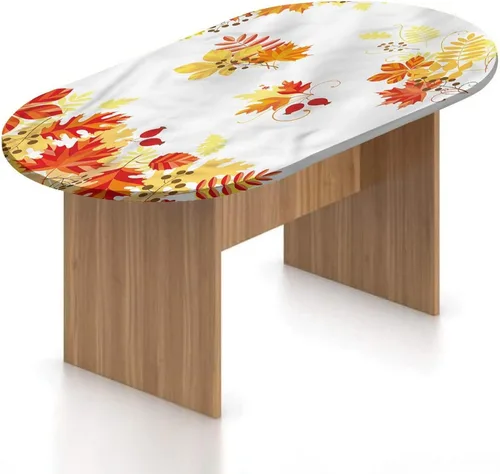 Vista 11 de XISUNYA Mantel ovalado ajustable de poliéster elástico para otoño, árboles de otoño con hojas descoloridas, se adapta a mesas ovaladas de hasta 36 x