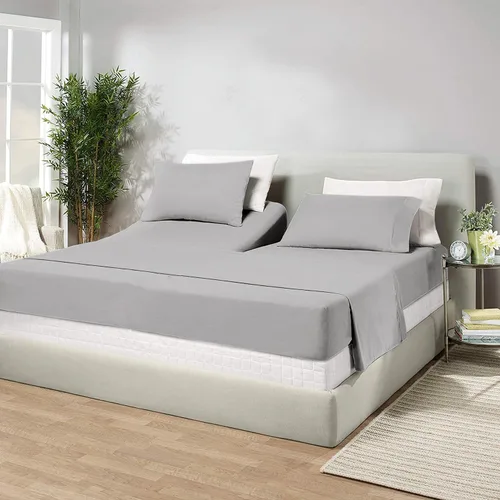 Vista 53 de Juego de sábanas de algodón de 600 hilos tamaño Queen dividido para base de cama ajustable, juego de sábanas de 4 piezas con bolsillo profundo