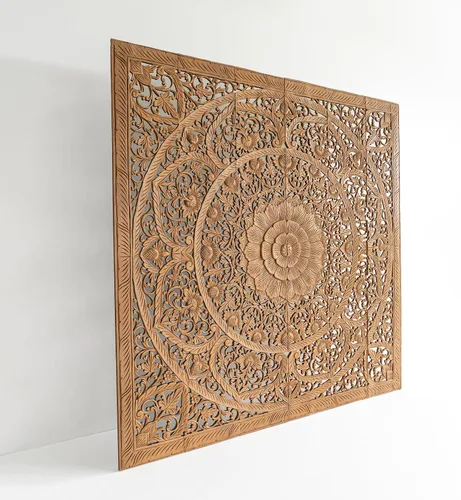 Vista 3 de Cabecera balinesa grande tamaño King hecha a mano, paneles de arte para colgar en la pared, decoración del hogar, vida costera, Tailandia, 72