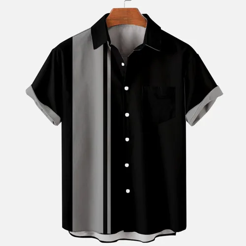 Vista 2 de Camisetas para hombre 2023 Casual Elegante Cuba Guayabera Camisa de Verano Manga Corta Color Block Camisas de Vestir