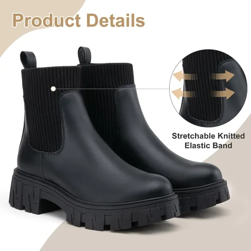Vista 4 de Jeossy Botines 9610 para mujer, con plataforma Chelsea, tacón grueso, suela elástica