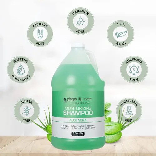 Vista 4 de Ginger Lily Farms Club & Fitness Champú hidratante para todo tipo de cabello, 100% vegano y libre de crueldad, aroma a aloe vera, repuesto de 1