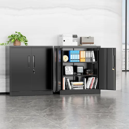 Vista 2 de INTERGREAT Gabinete de almacenamiento de metal con puertas con cerradura, gabinetes de almacenamiento de acero con cerradura con 2 puertas y Negro