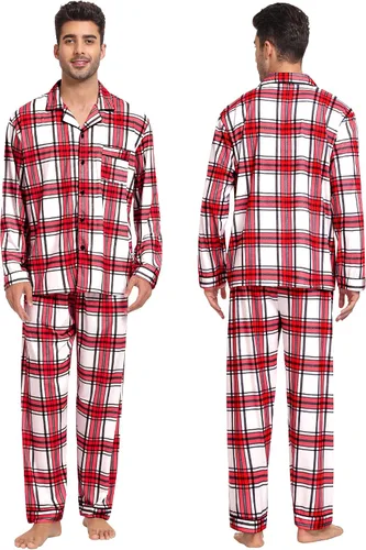 Vista 4 de SWOMOG - Conjunto de pijamas navideños familiares a juego, de manga larga, con botones al frente ideal para las festividades.