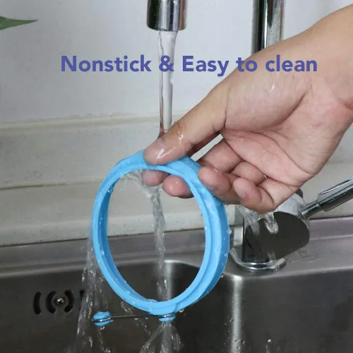 Vista 5 de Anillo de huevo para cocinar huevos, molde redondo para panqueques 100% de grado alimenticio, libre de BPA, duradero y reutilizable, anillo de Azul