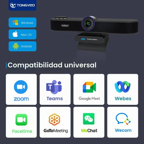 Vista 9 de Cámara web 4K 3 en 1 con micrófonos y altavoz, cámara web 4K con seguimiento automático AI, zoom digital 5X, campo de visión ajustable, control