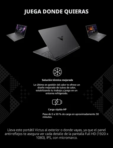 Vista 5 de Laptop Gaming HP Victus 15, NVIDIA GeForce RTX 3050, Intel Core i5-12500H de 12ª generación, 8 GB de RAM, SSD de 512 GB, pantalla Full HD, Windows